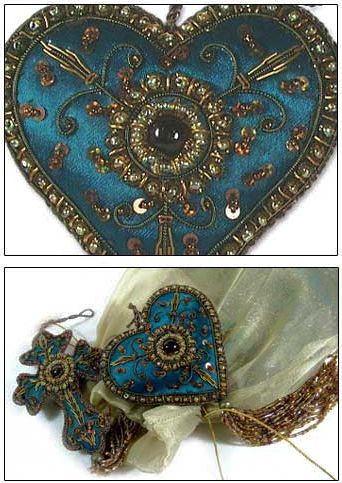 Teal Splendor Lavish Hand Beaded Christmas Ornaments Set of 8